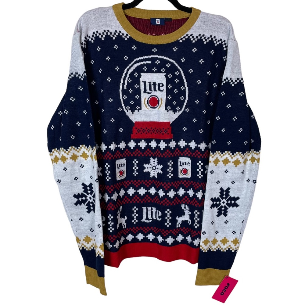 NWT Miller Lite Fair Isle Comfy Knit Christmas Sweater Beer Reindeer Holiday Lrg